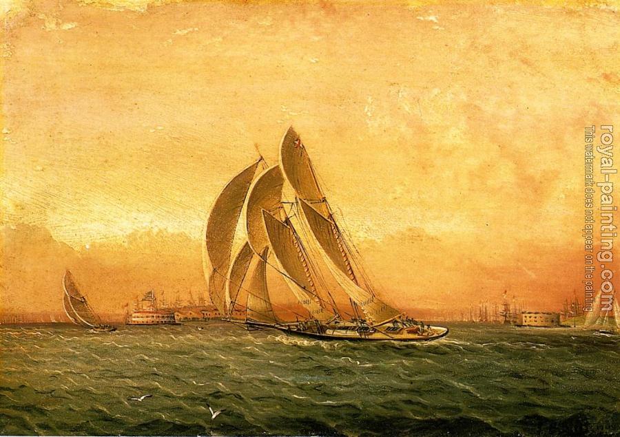James E Buttersworth : In Full Sail, New York Harbor